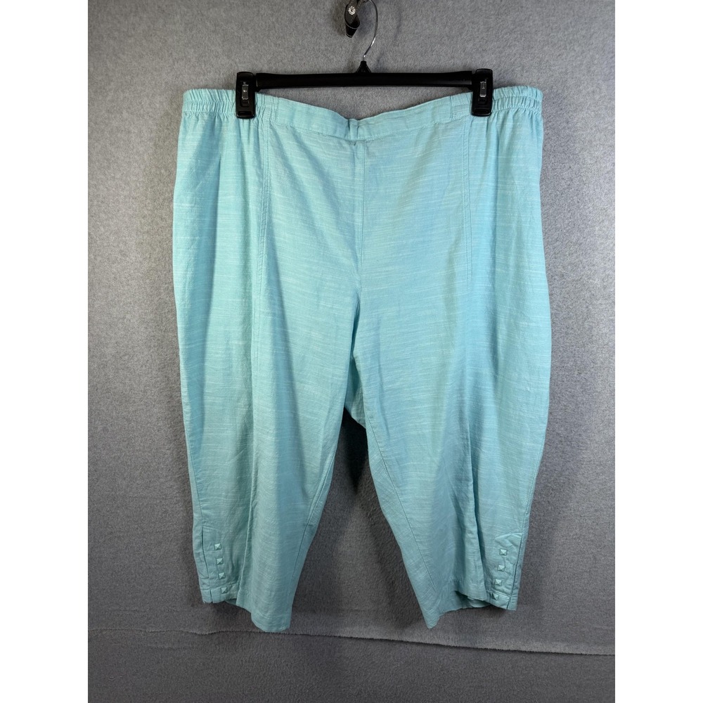 Cathy Daniels Capri Pants Womens 2X Blue Cotton Elastic Waist Studded Hem